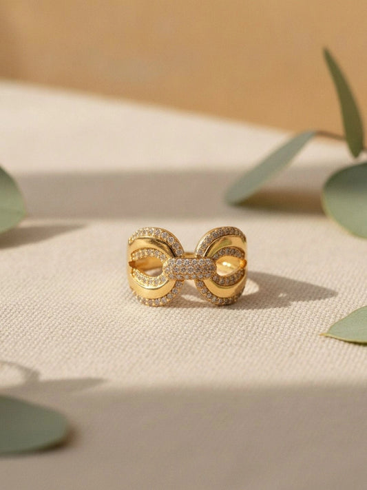 Chic Wide Letter Pave Gold Statement Diamond Ring