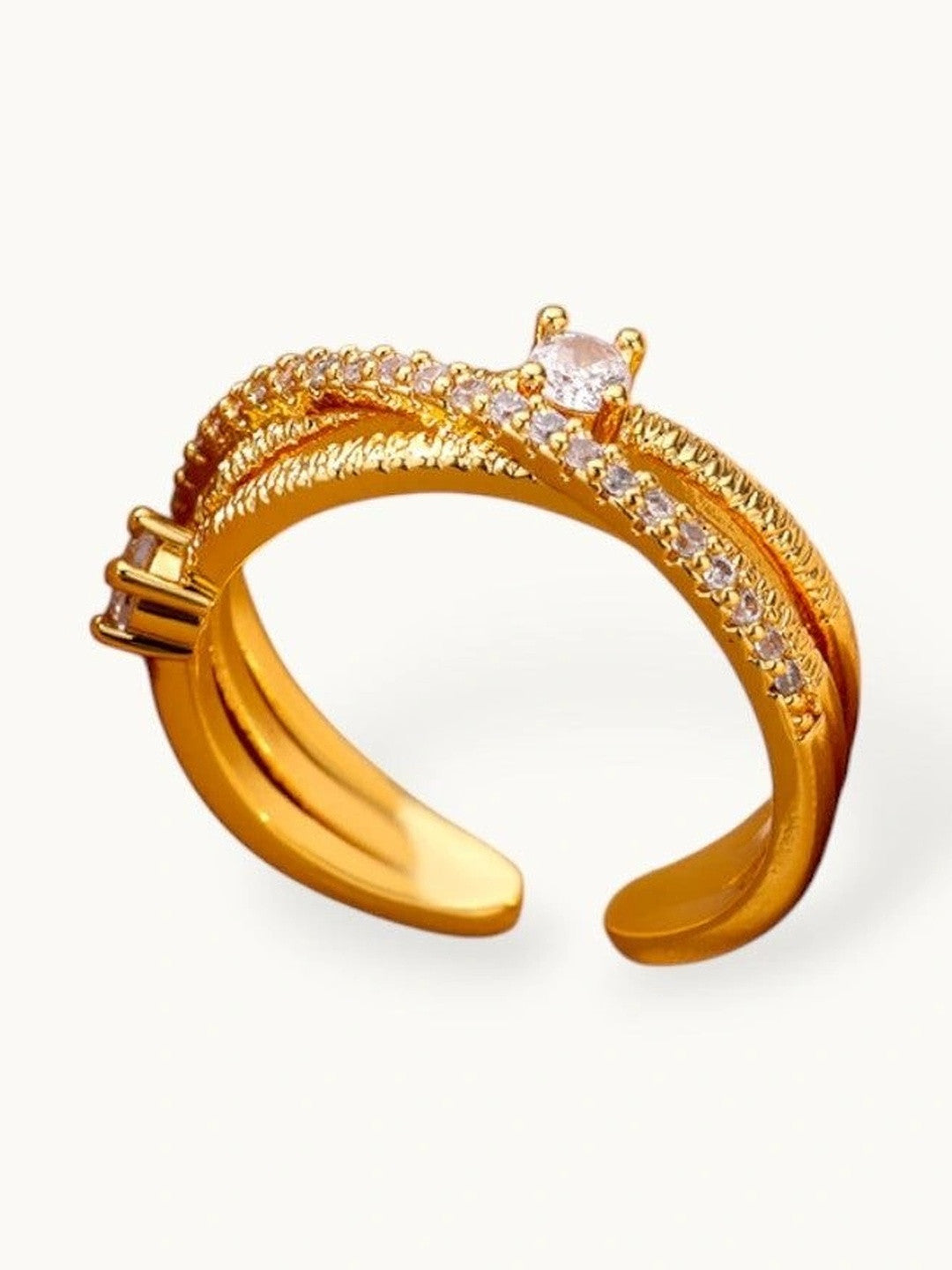 Layered Pave Crossover Textured Stackable Diamond Ring