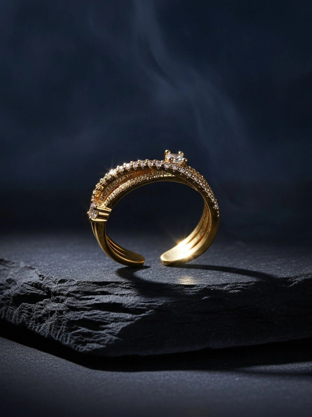 Layered Pave Crossover Textured Stackable Diamond Ring