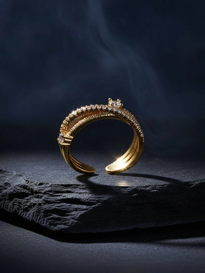 Layered Pave Crossover Textured Stackable Diamond Ring