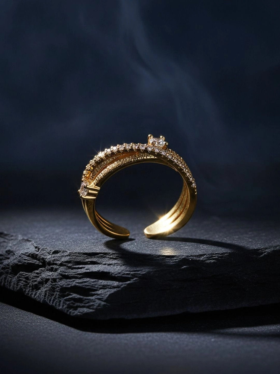 Layered Pave Crossover Textured Stackable Diamond Ring