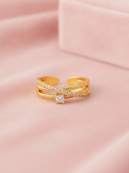 Layered Pave Crossover Textured Stackable Diamond Ring