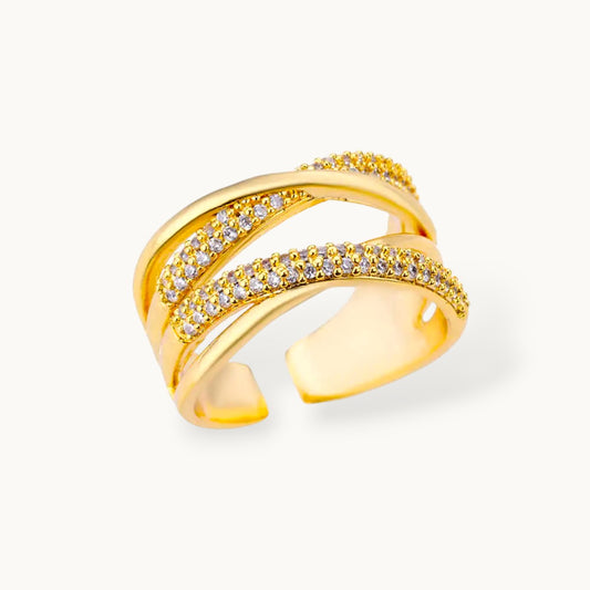 Crisscross Dual Pave & Polished Stackable Diamond Band Ring