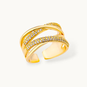 Crisscross Dual Pave & Polished Stackable Diamond Band Ring