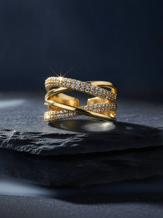 Crisscross Dual Pave & Polished Stackable Diamond Band Ring