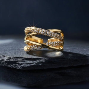 Crisscross Dual Pave & Polished Stackable Diamond Band Ring