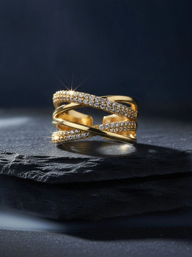 Crisscross Dual Pave & Polished Stackable Diamond Band Ring
