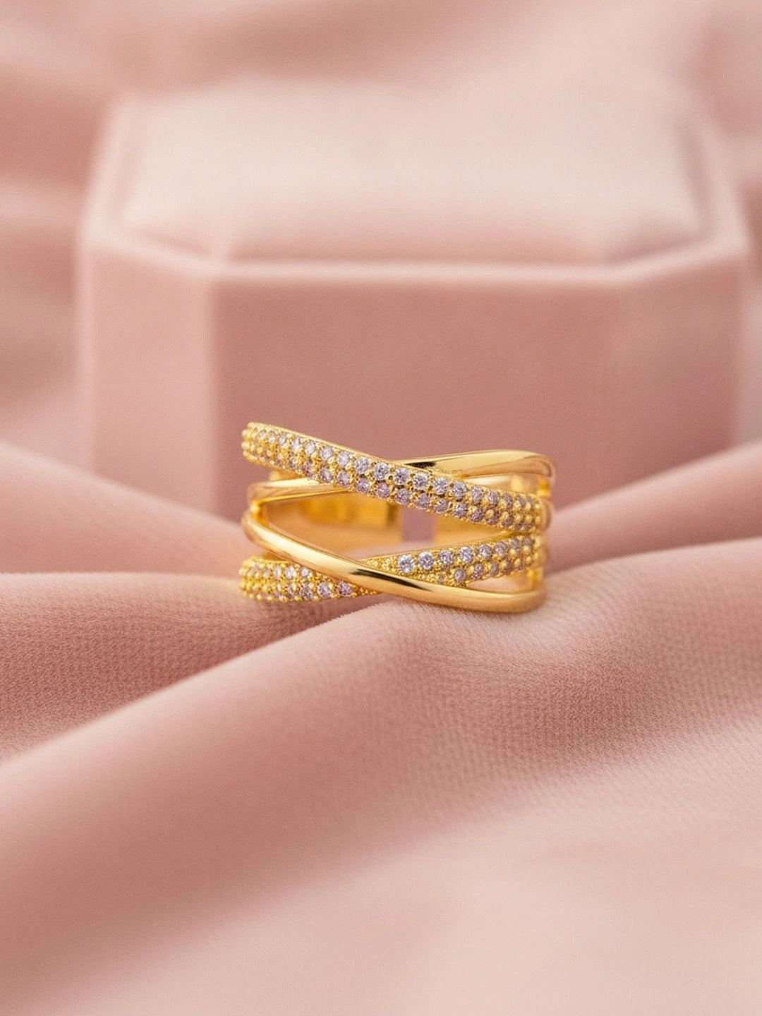 Crisscross Dual Pave & Polished Stackable Diamond Band Ring