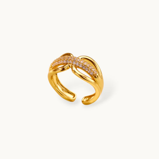 Elegant Pave Crossover Flow Stackable Ring