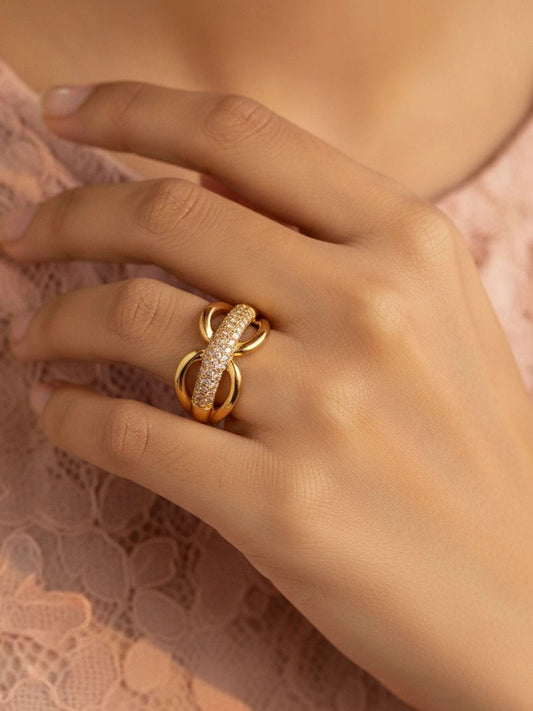 Elegant Pave Crossover Flow Stackable Ring