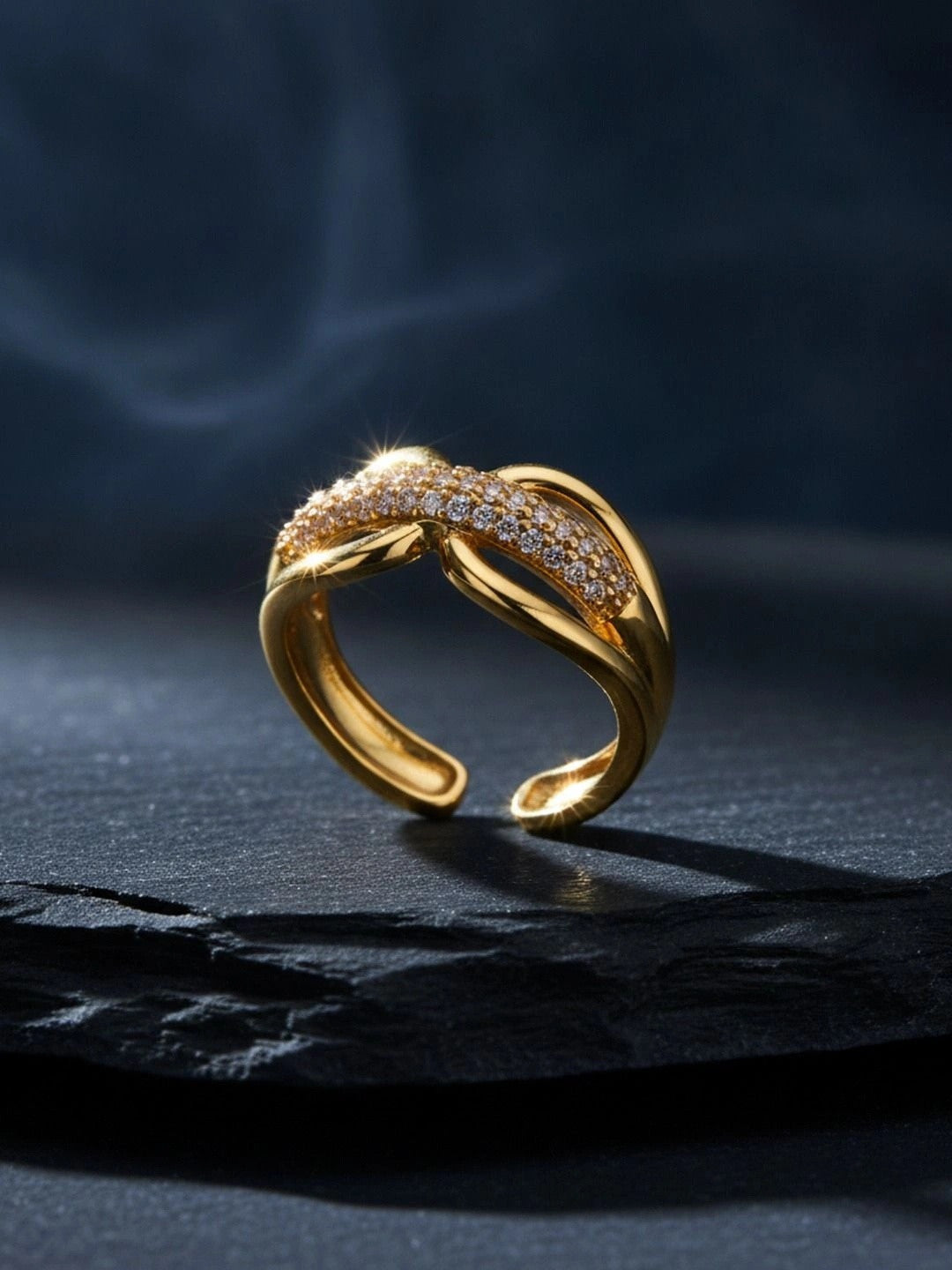 Elegant Pave Crossover Flow Stackable Ring