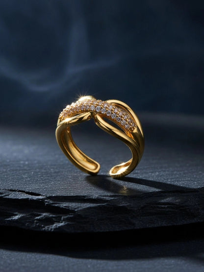 Elegant Pave Crossover Flow Stackable Ring