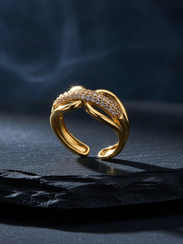 Elegant Pave Crossover Flow Stackable Ring