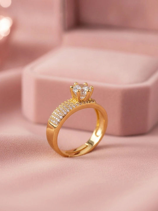 Regal Pave Accent Solitaire Stackable & Adjustable Diamond Ring