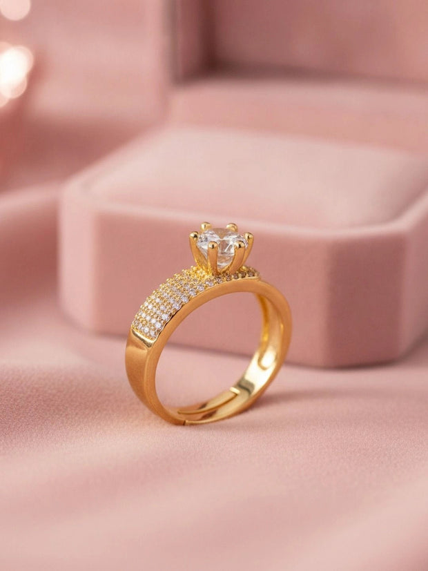 Regal Pave Accent Solitaire Stackable & Adjustable Diamond Ring