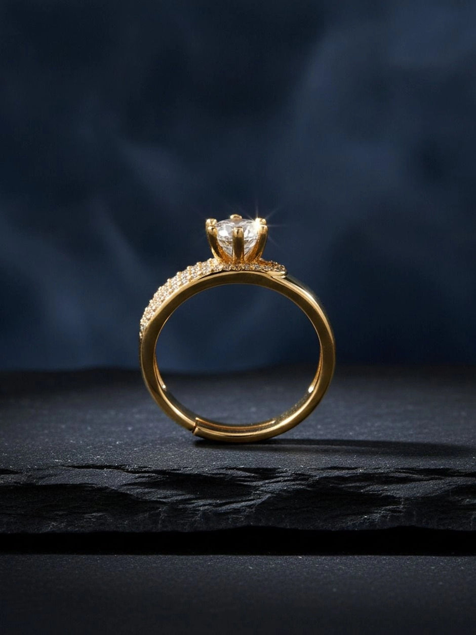 Regal Pave Accent Solitaire Stackable & Adjustable Diamond Ring