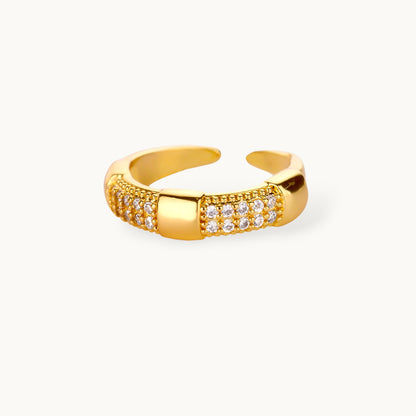 Chunky Segmented Double-Row Pave Stackable Gold Band