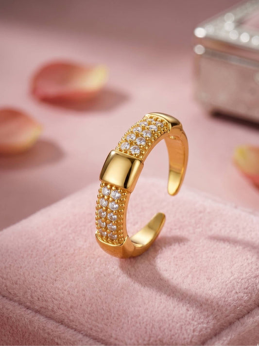 Chunky Segmented Double-Row Pave Stackable Gold Band