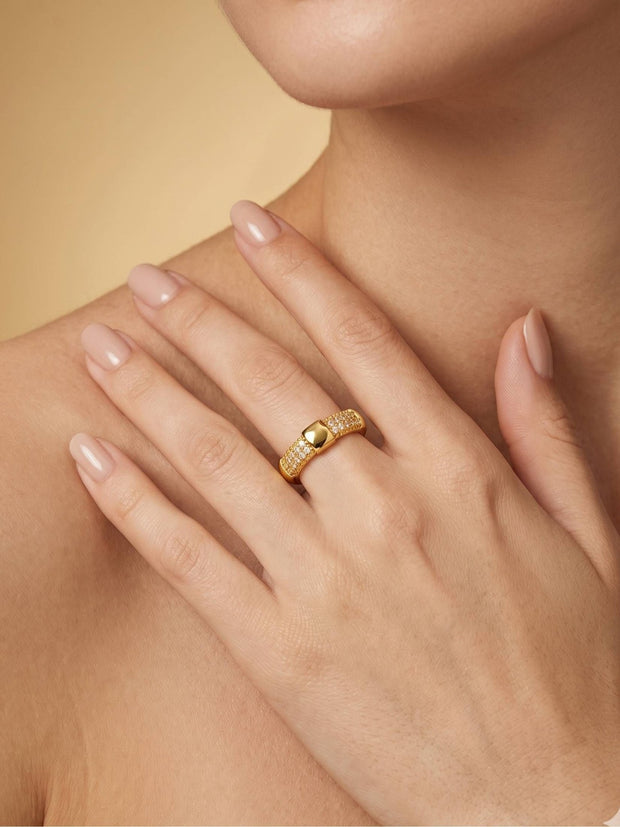 Chunky Segmented Double-Row Pave Stackable Gold Band