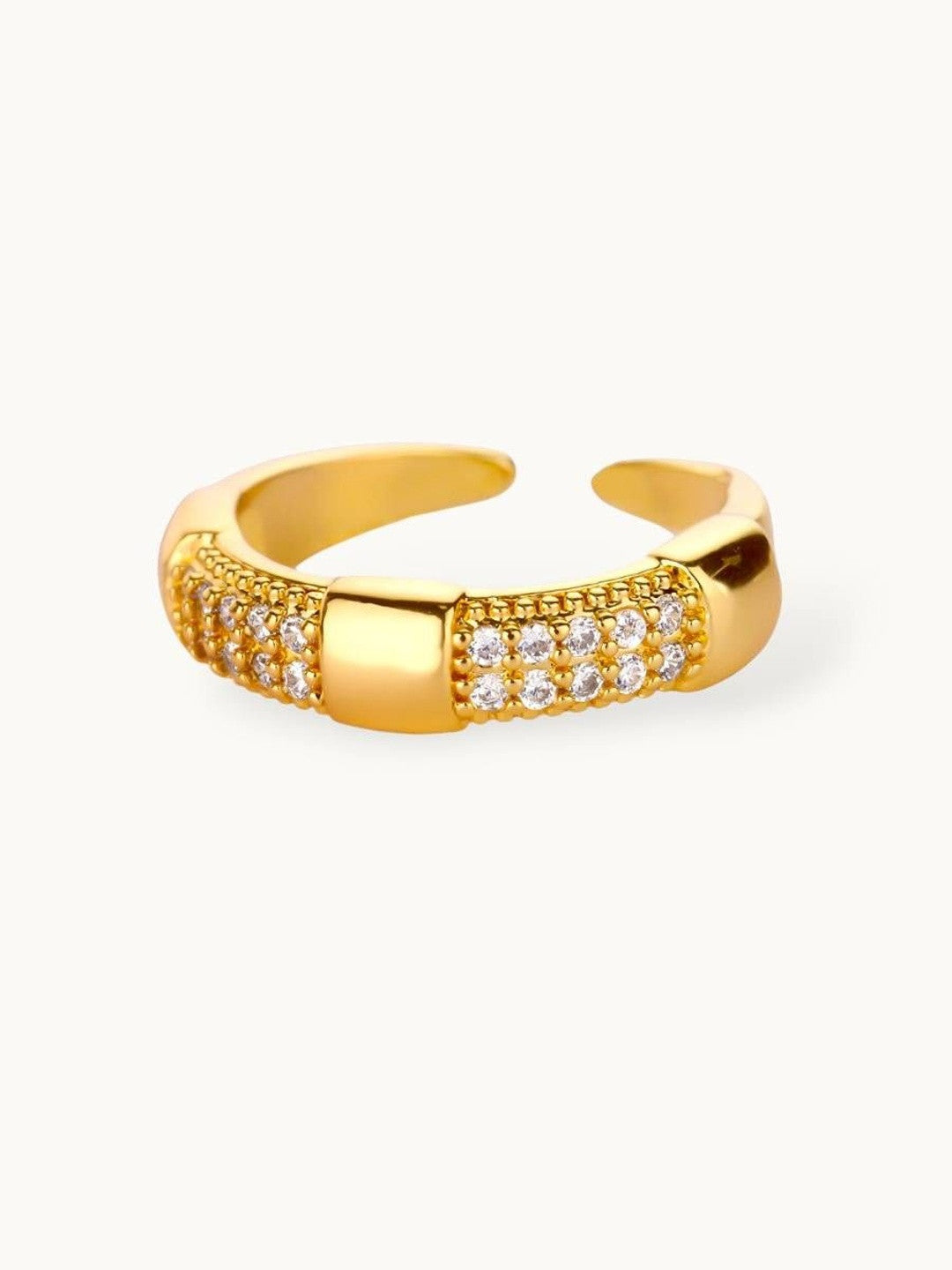Chunky Segmented Double-Row Pave Stackable Gold Band