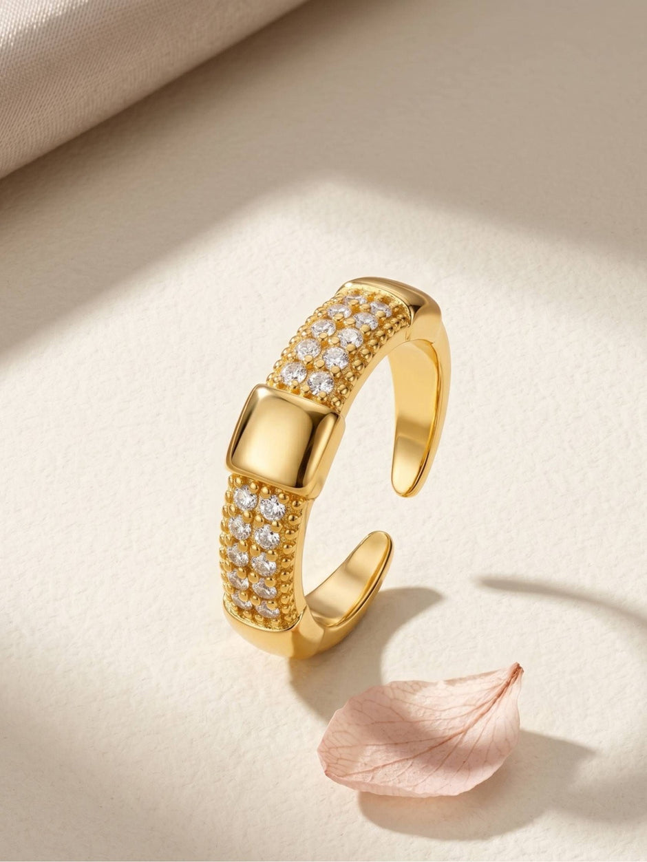 Chunky Segmented Double-Row Pave Stackable Gold Band