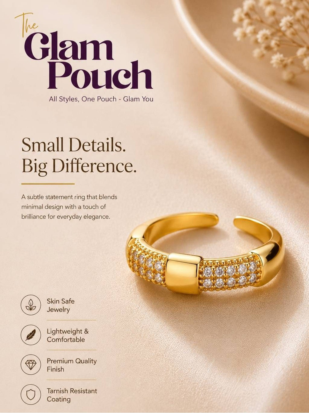 Chunky Segmented Double-Row Pave Stackable Gold Band