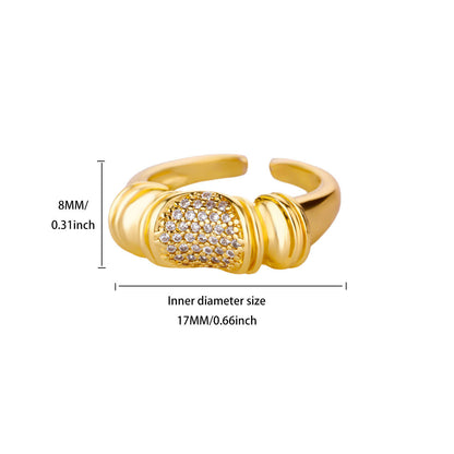 Chunky Segmented Pave Center Stackable Gold Plated Diamond Ring