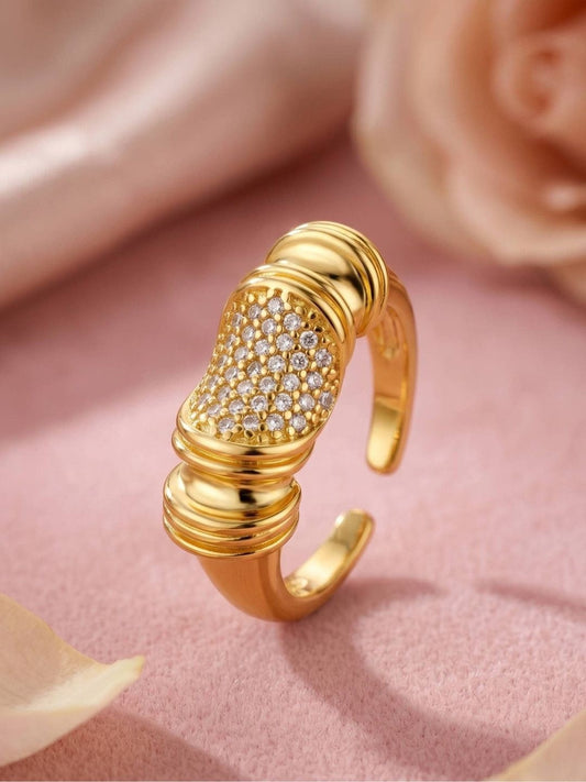 Chunky Segmented Pave Center Stackable Gold Plated Diamond Ring
