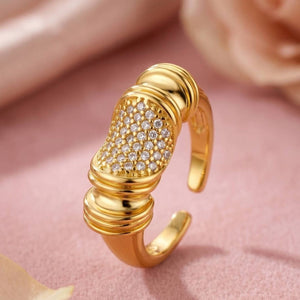 Chunky Segmented Pave Center Stackable Gold Plated Diamond Ring