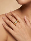 Chunky Segmented Pave Center Stackable Gold Plated Diamond Ring