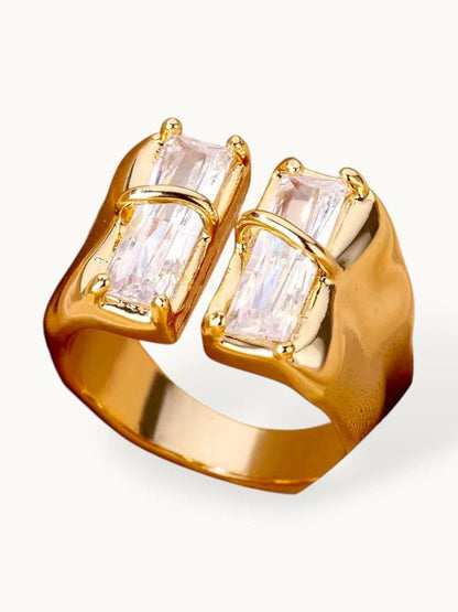 Bold Dual Baguette Cubic Zirconia Open Wide-Band Statement Diamond Ring