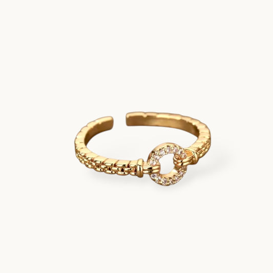 Delicate Textured Linked Buckle Stackable Gold Band Ring