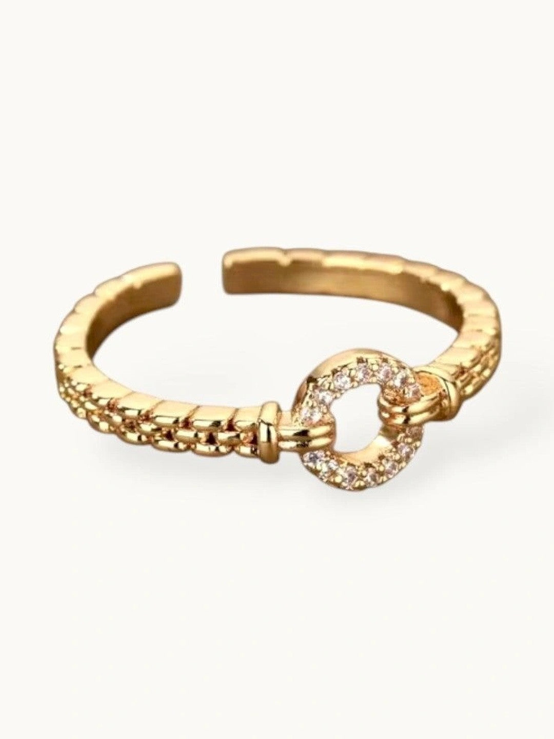 Delicate Textured Linked Buckle Stackable Gold Band Ring
