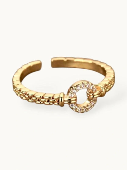 Delicate Textured Linked Buckle Stackable Gold Band Ring