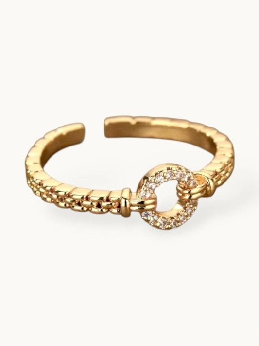Delicate Textured Linked Buckle Stackable Gold Band Ring