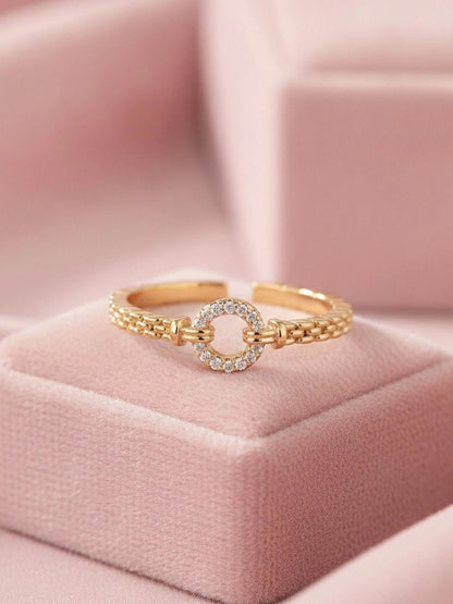 Delicate Textured Linked Buckle Stackable Gold Band Ring