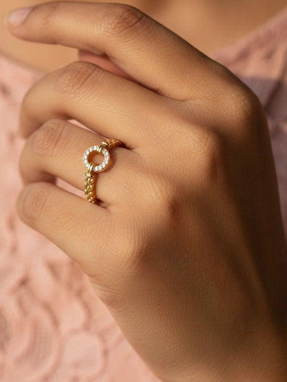 Delicate Textured Linked Buckle Stackable Gold Band Ring