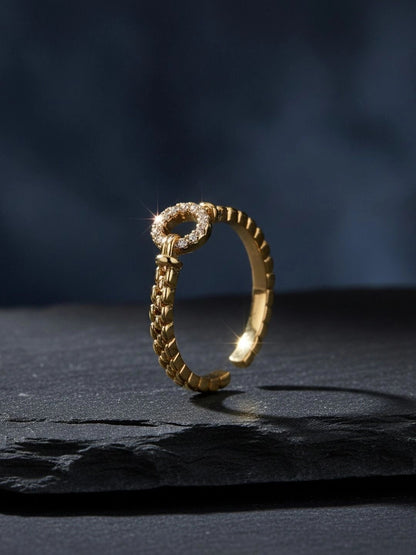 Delicate Textured Linked Buckle Stackable Gold Band Ring