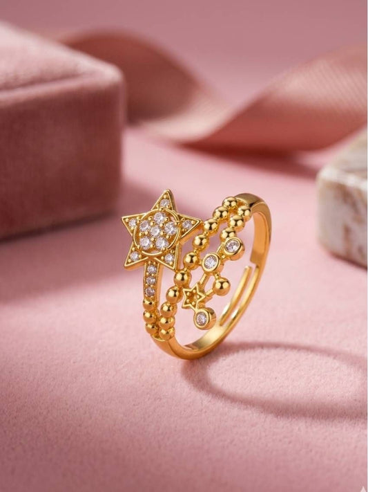 Dangling Pave Star & Beaded Celestial Diamond Ring