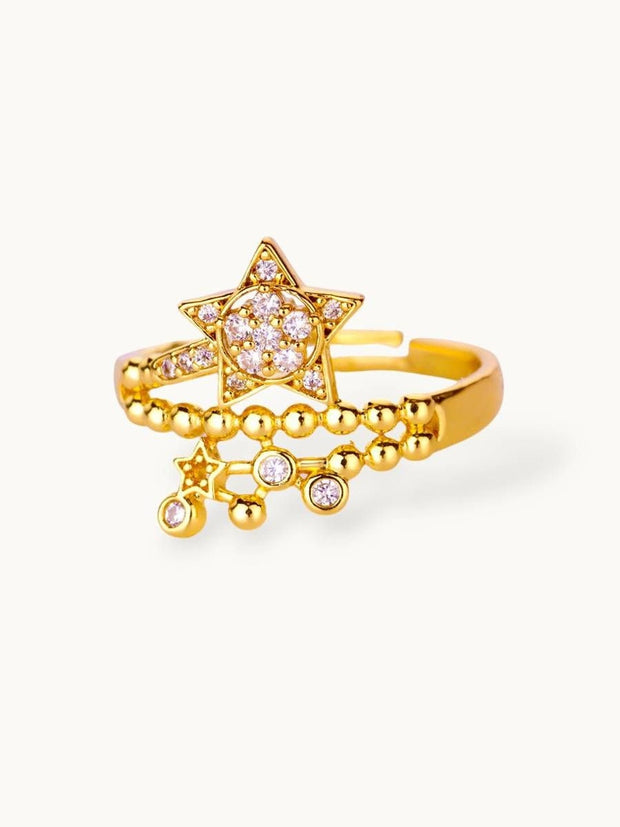 Dangling Pave Star & Beaded Celestial Diamond Ring