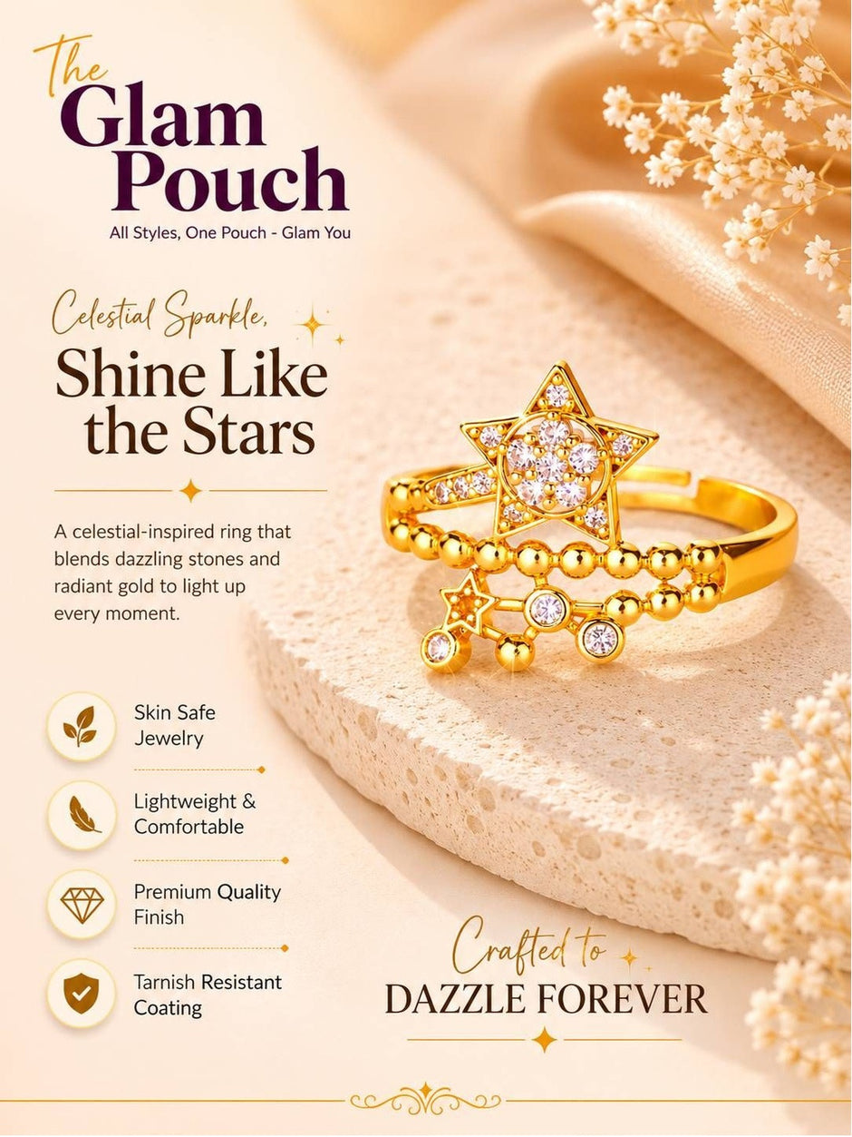 Dangling Pave Star & Beaded Celestial Diamond Ring