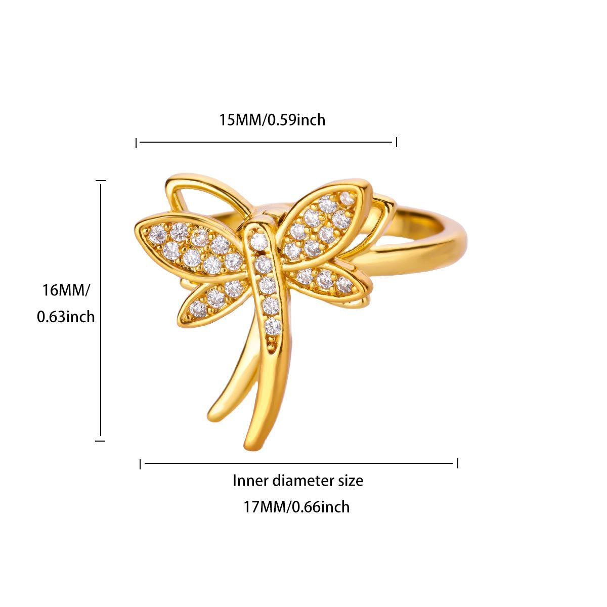 Delicate Pave Dragonfly Adjustable Gold Plated Ring