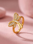 Delicate Pave Dragonfly Adjustable Gold Plated Ring