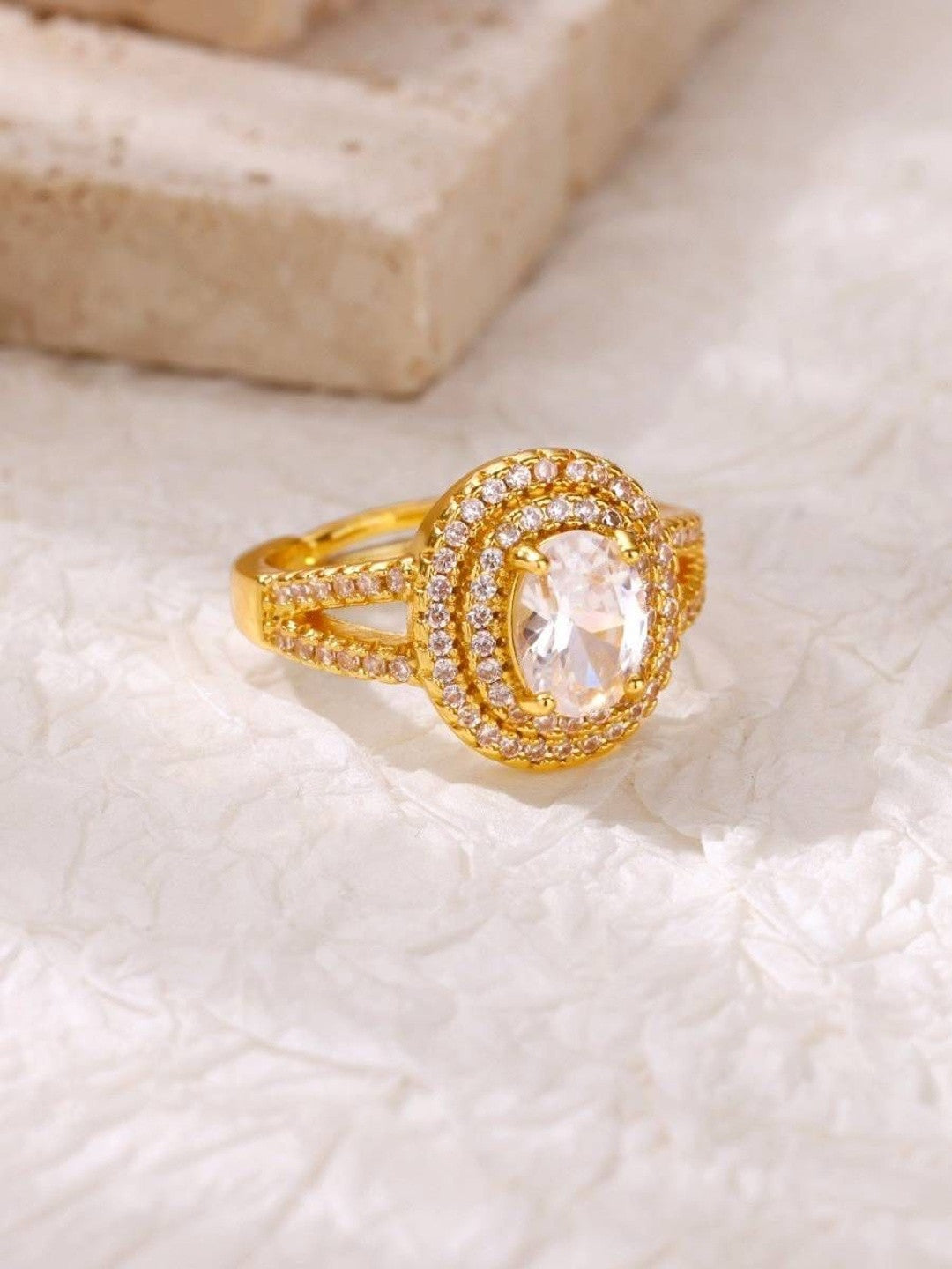 Opulent Double Halo Oval Solitaire Cocktail Ring