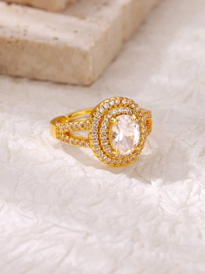 Opulent Double Halo Oval Solitaire Cocktail Ring