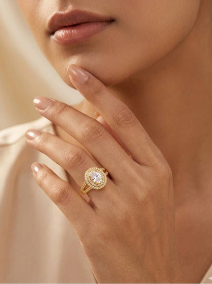 Opulent Double Halo Oval Solitaire Cocktail Ring