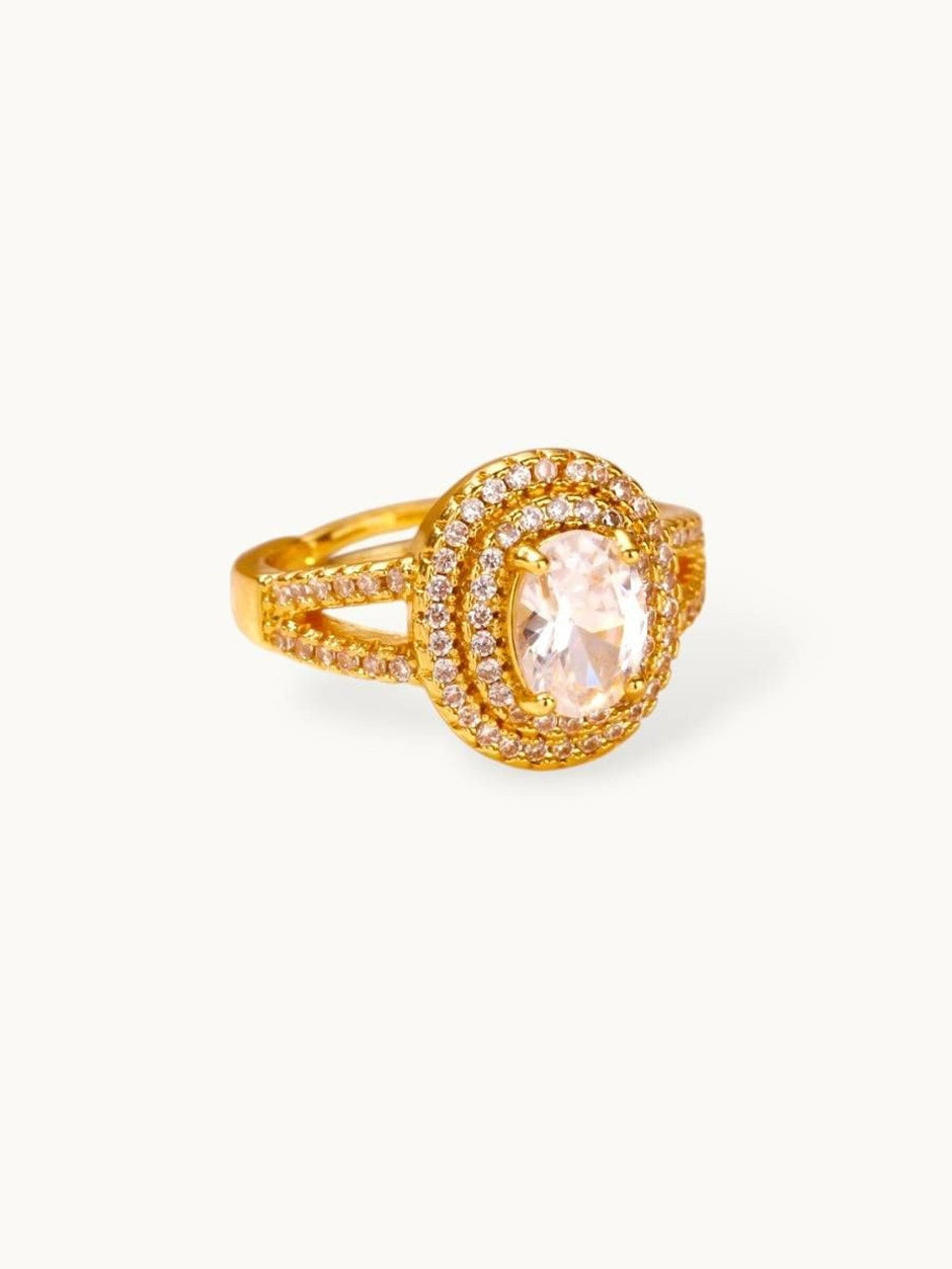 Opulent Double Halo Oval Solitaire Cocktail Ring
