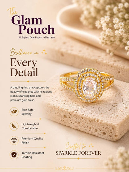 Opulent Double Halo Oval Solitaire Cocktail Ring