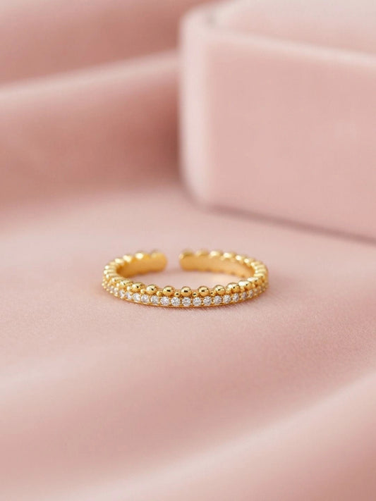 Beaded & Pave Double Layer Adjustable Diamond Band Ring