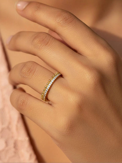 Beaded & Pave Double Layer Adjustable Diamond Band Ring